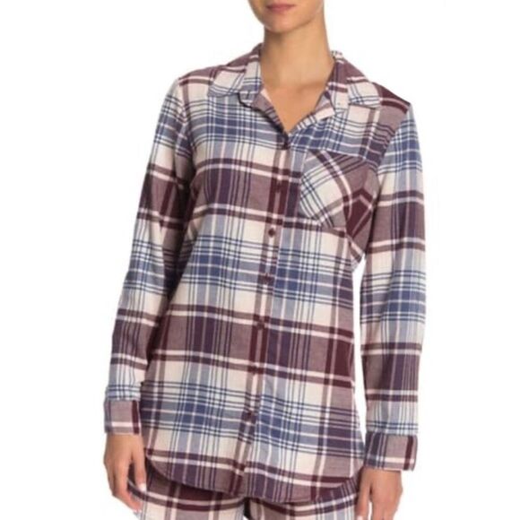 Free Press Purple Blue Plaid Flannel Nightshirt Set – Size Small – Top & Shorts - Picture 1 of 10